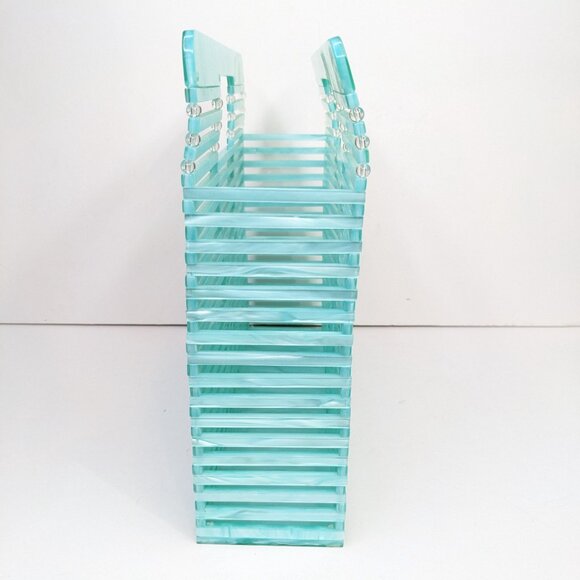 Turquoise Marbled Womens Acrylic Clutch Summer Handbag - Picture 2 of 4